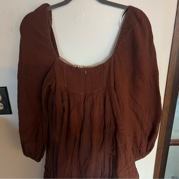 Brown Ruffled Maxi Dress 100% cotton gauze waffle earthy tone - Picture 8 of 15